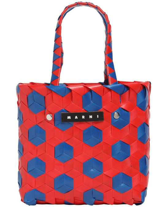 Marni Junior: Color block woven basket bag w/ logo - Red/Blue - kids-girls_0 | Luisa Via Roma