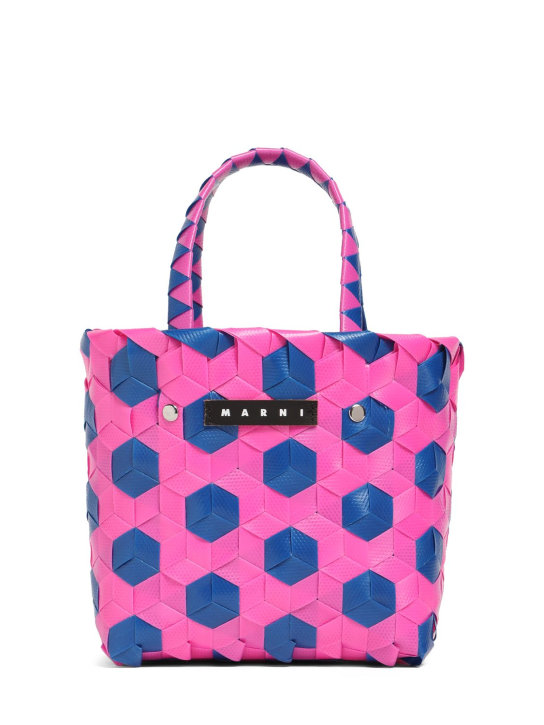 Marni Junior: Color block woven basket bag w/ logo - Fuchsia/Blue - kids-girls_0 | Luisa Via Roma