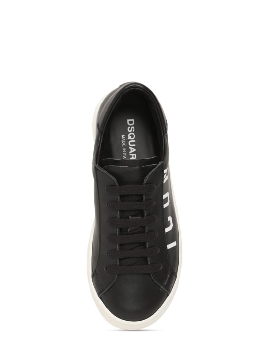 Dsquared2: 皮革系带运动鞋 - 黑色 - kids-girls_1 | Luisa Via Roma