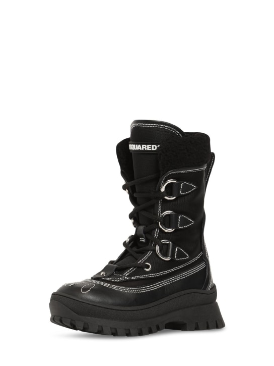 Dsquared2: Leather & tech snow boots - Black - kids-boys_1 | Luisa Via Roma