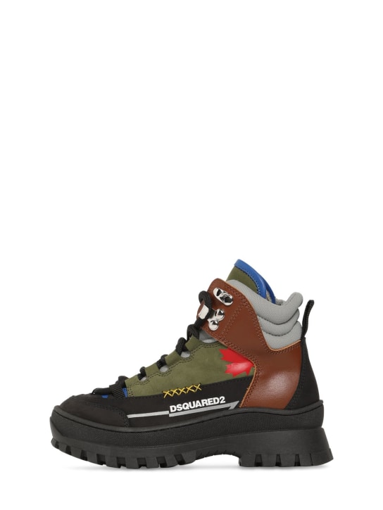 Dsquared2: Color block leather hiking boots w/ logo - Multicolor - kids-boys_0 | Luisa Via Roma
