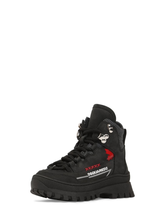 Dsquared2: Logo print leather hiking boots - Black - kids-girls_1 | Luisa Via Roma