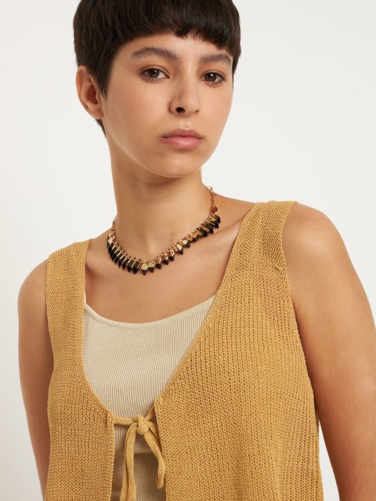 Isabel Marant: Halskette mit halbfarbigem Blattdesign - Schwarz/Gold - women_1 | Luisa Via Roma