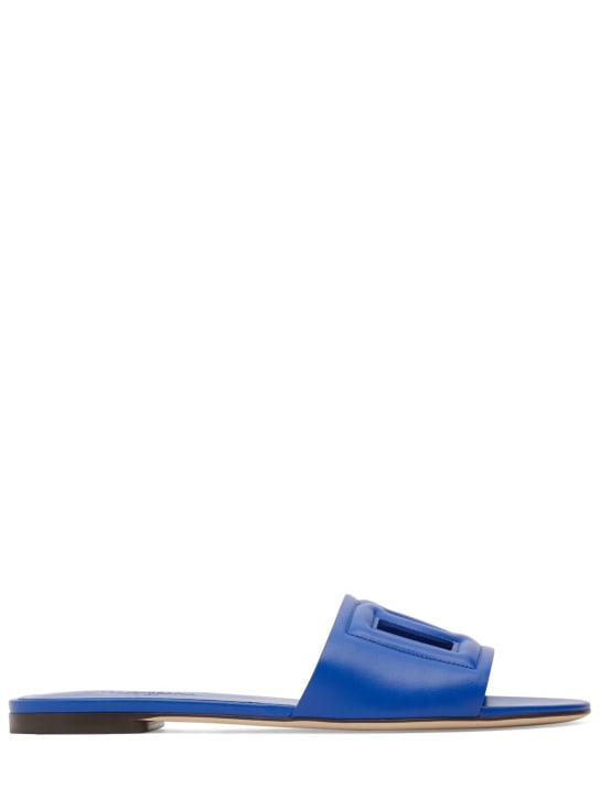 Dolce&Gabbana: 10mm Bianca leather slide sandals - Mavi - women_0 | Luisa Via Roma