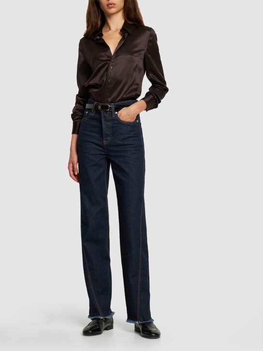 Lanvin: Jeans rectos de denim con cintura alta - Azul Marino - women_1 | Luisa Via Roma