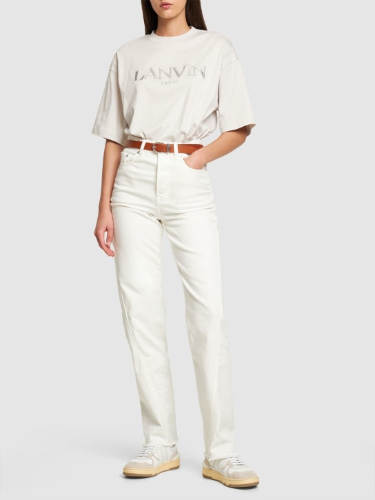 Lanvin: Twisted denim high waist straight jeans - Optic White - women_1 | Luisa Via Roma