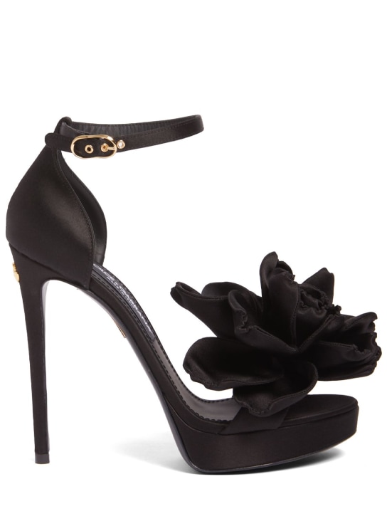 Dolce&Gabbana: 105mm Keira satin platform sandals - Siyah - women_0 | Luisa Via Roma