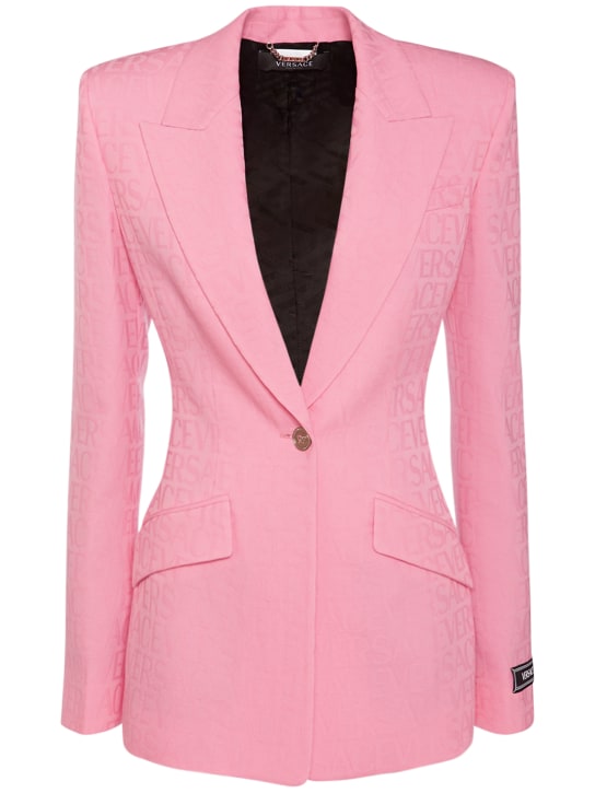 Versace: 提花羊毛单排扣夹克 - 粉色 - women_0 | Luisa Via Roma