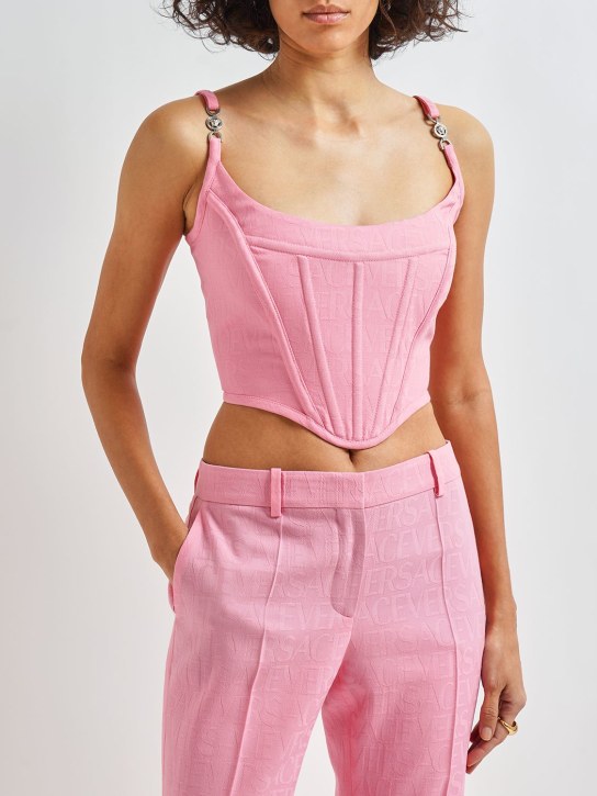 Versace: Logo jacquard wool corset top - Pink - women_1 | Luisa Via Roma