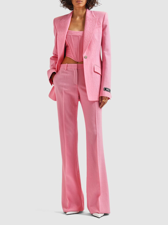 Versace: Logo jacquard wool flared pants - Pink - women_1 | Luisa Via Roma
