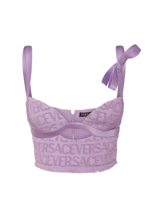 Versace: Dua Lipa logo提花毛巾布短款上衣 - 丁香紫 - women_0 | Luisa Via Roma
