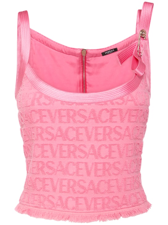 Versace: Dua Lipa logo jacquard terry crop top - Pink - women_0 | Luisa Via Roma