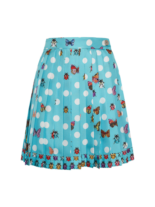Versace: Print silk twill pleated mini skirt - Multicolor - women_0 | Luisa Via Roma