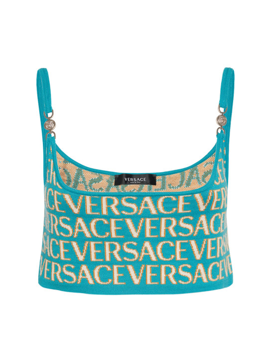 Versace: 로고 자카드 니트 크롭 탑 - 멀티컬러 - women_0 | Luisa Via Roma