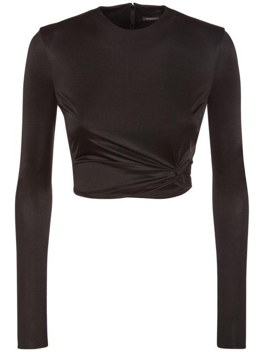 Versace: Dua Lipa jersey crop top w/ twist - Black - women_0 | Luisa Via Roma