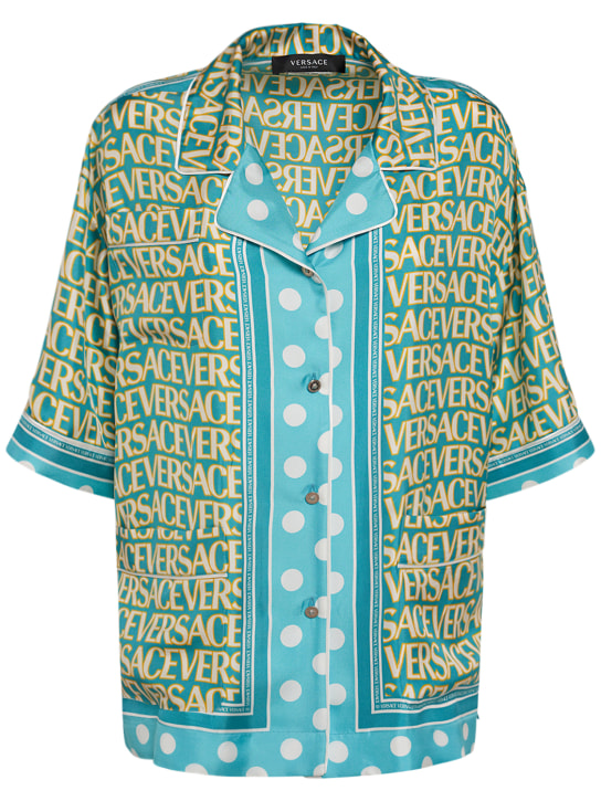 Versace: Logo print silk twill shirt - women_0 | Luisa Via Roma