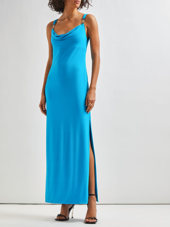 Versace: Dua Lipa粘胶纤维平纹针织迷笛连衣裙 - 蓝色 - women_1 | Luisa Via Roma