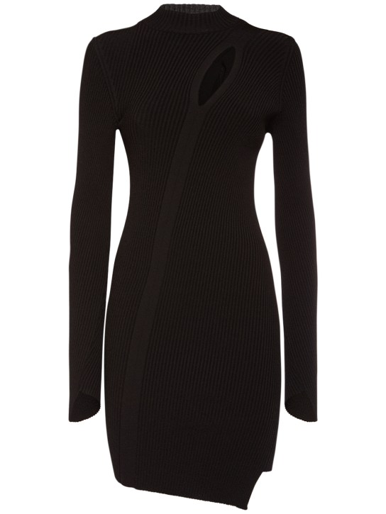 Versace: Vestido corto de punto de viscosa - Negro - women_0 | Luisa Via Roma