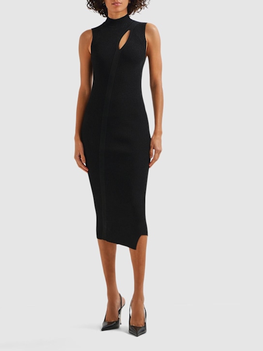 Sleeveless rib knit cutout midi dress - Thumbnail 2