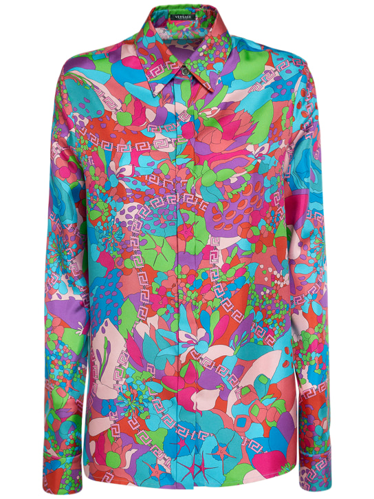 Versace: Dua Lipa printed silk twill shirt - Multicolor - women_0 | Luisa Via Roma