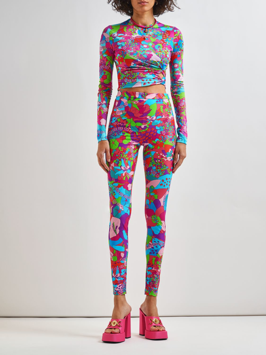 Versace: Dua Lipa jersey high waist leggings - Multicolor - women_1 | Luisa Via Roma