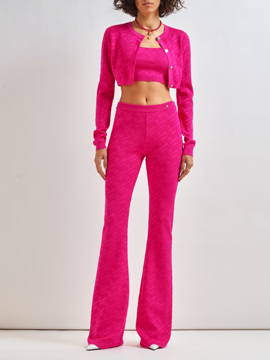 Versace: Logo提花粘胶纤维针织短款开衫 - 桃红色 - women_1 | Luisa Via Roma