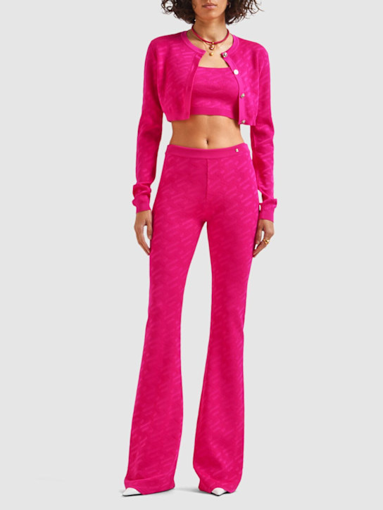 Versace: Logo jacquard knit viscose crop cardigan - Fuchsia - women_1 | Luisa Via Roma