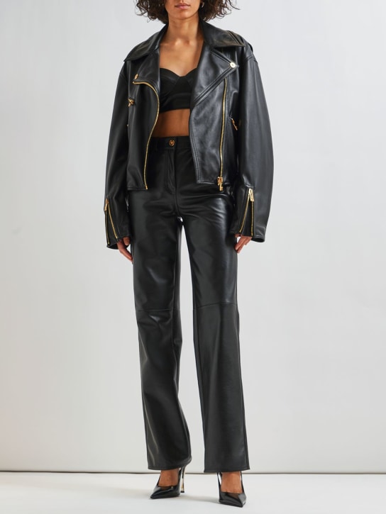 Versace: 가죽 바이커 재킷 - 블랙 - women_1 | Luisa Via Roma