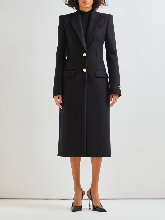 Versace: Abrigo largo de fieltro de lana - Negro - women_1 | Luisa Via Roma
