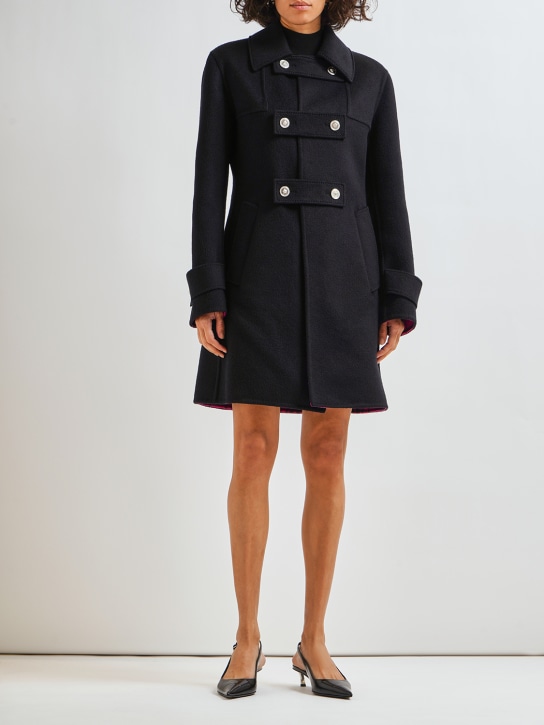 Versace: 羊毛毡中长大衣 - 黑色 - women_1 | Luisa Via Roma