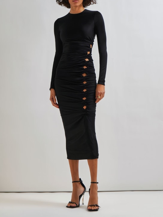 Versace: Dua Lipa扭曲平纹针织镂空连衣裙 - 黑色 - women_1 | Luisa Via Roma