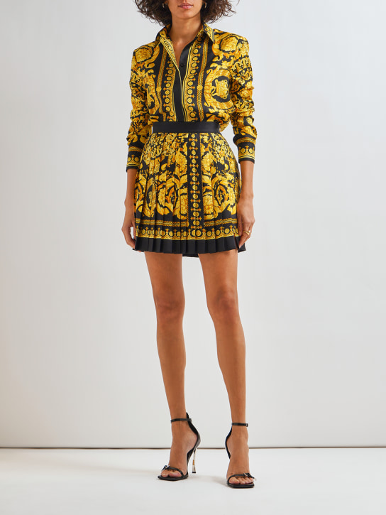 Versace: Camisa de sarga de seda con estampado - Oro/Negro - women_1 | Luisa Via Roma