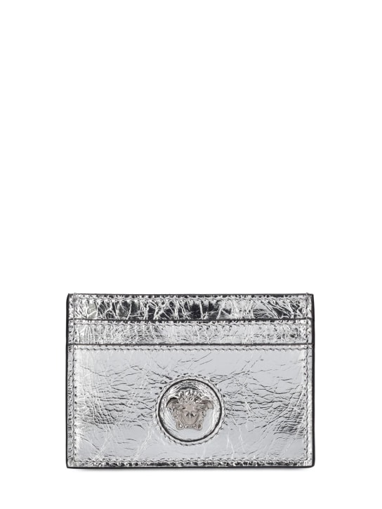 Versace: Porta carte di credito Medusa in pelle - Silver-pa - women_0 | Luisa Via Roma