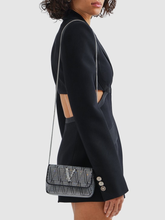 Versace: Mini Schultertasche aus Viskose und Seide - Black-pal - women_1 | Luisa Via Roma