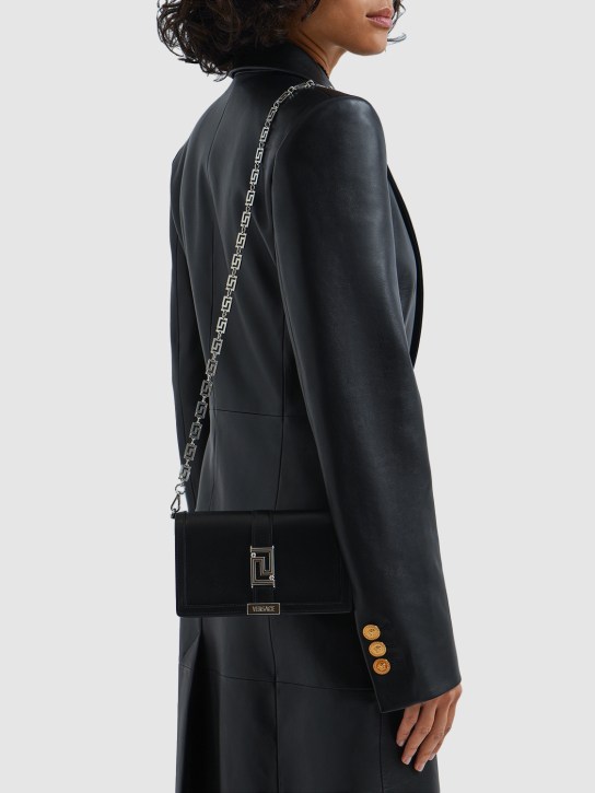Versace: Greca Goddess leather chain wallet - Black-pal - women_1 | Luisa Via Roma