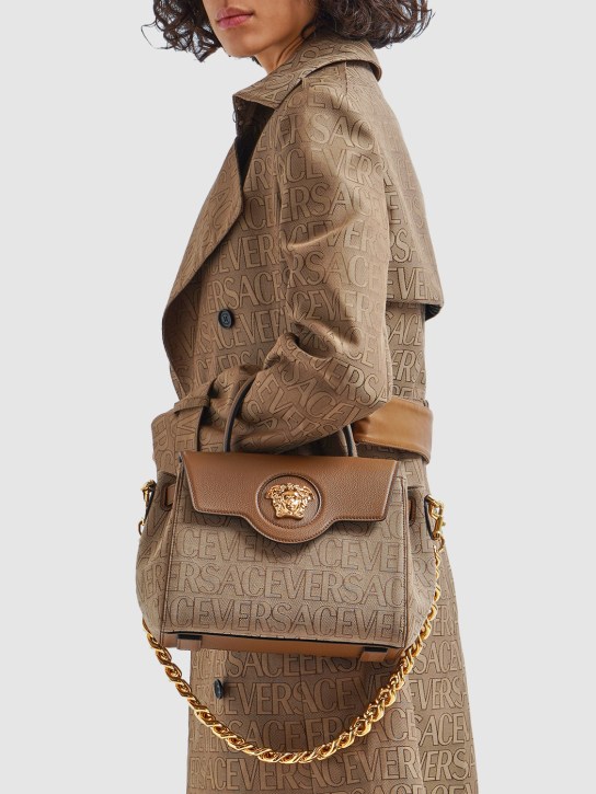 Versace: La Medusa canvas top handle bag - Beige/Brown - women_1 | Luisa Via Roma