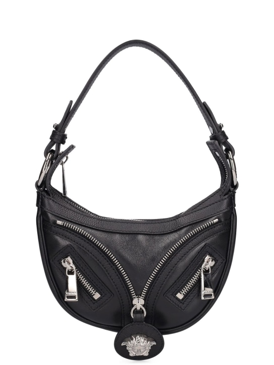 Versace: Mini hobo leather shoulder bag - Black - women_0 | Luisa Via Roma