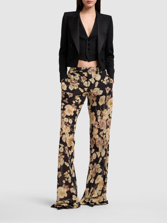 Saint Laurent: Soft printed silk pants - Black/Beige - women_1 | Luisa Via Roma