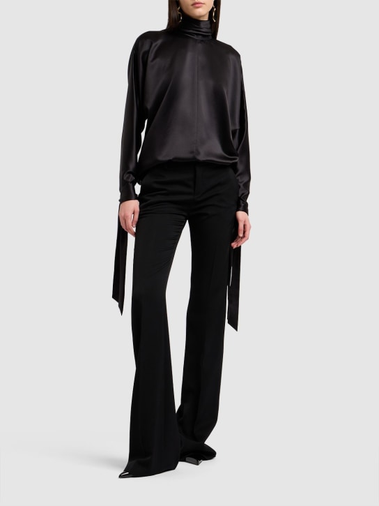 Saint Laurent: Silk shirt w/ knot cuffs - Black - women_1 | Luisa Via Roma