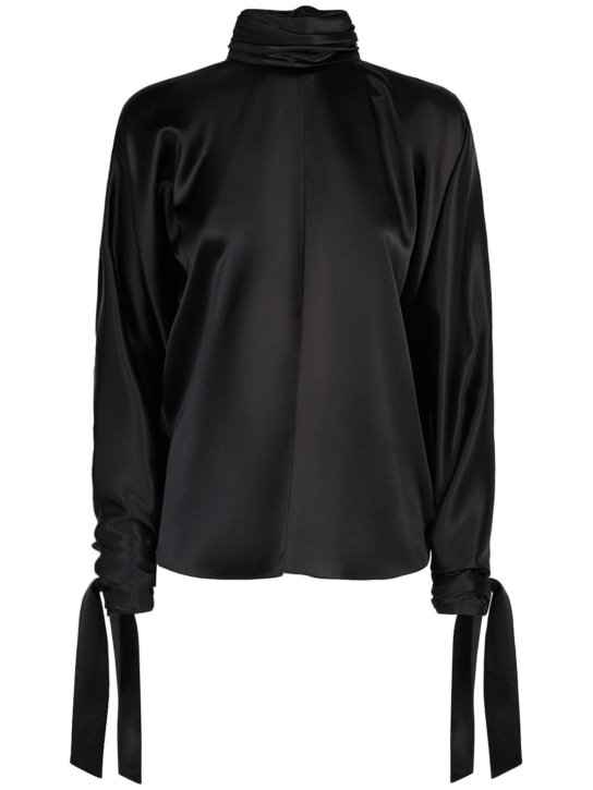Saint Laurent: Silk shirt w/ knot cuffs - Black - women_0 | Luisa Via Roma