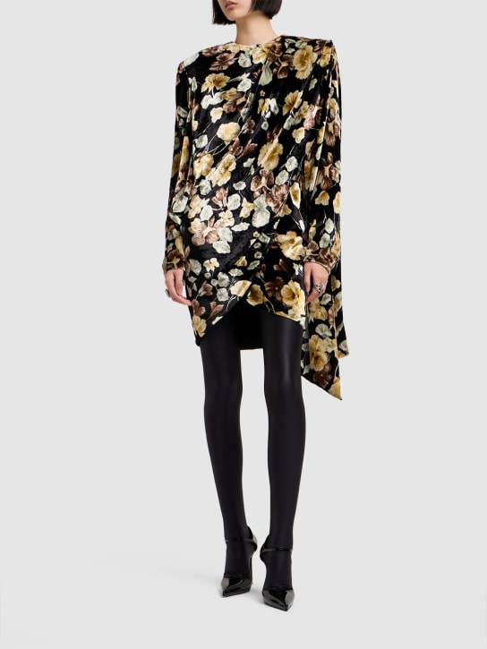 Saint Laurent: Asymmetric viscose & silk dress - Black/Beige - women_1 | Luisa Via Roma