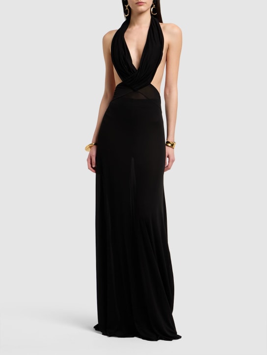 Saint Laurent: Sleeveless draped viscose long dress - Black - women_1 | Luisa Via Roma