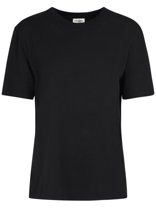 Saint Laurent: T-shirt en coton - Noir - women_0 | Luisa Via Roma