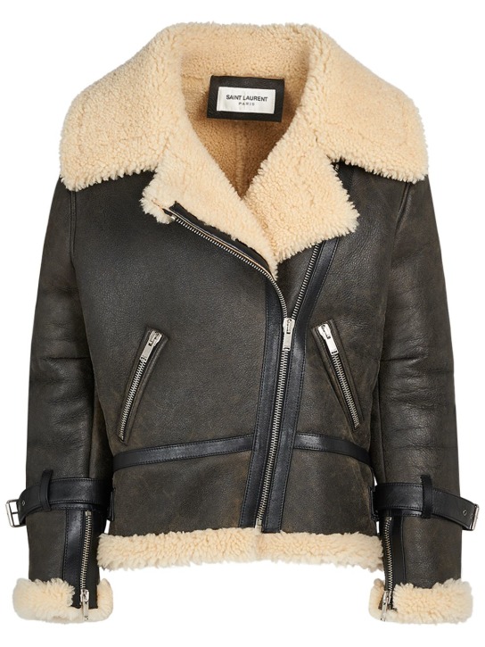 Michael Kors Collection Leather Patchwork Shearling Cropped Jacket