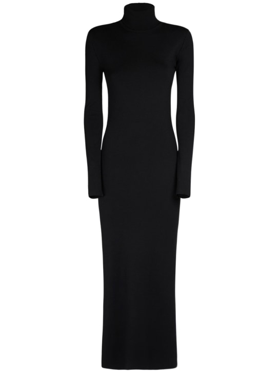 Saint Laurent: Vestido largo de punto de lana - Negro - women_0 | Luisa Via Roma