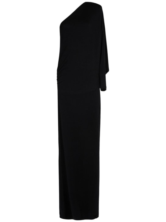Saint Laurent: One shoulder cashmere long dress - Black - women_0 | Luisa Via Roma
