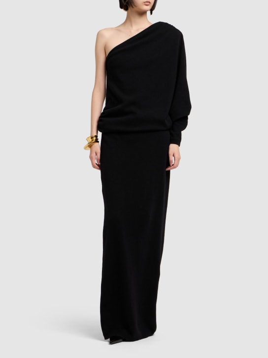 Saint Laurent: One shoulder cashmere long dress - Black - women_1 | Luisa Via Roma
