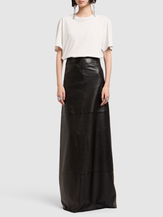 Saint Laurent: Leather long skirt - Siyah - women_1 | Luisa Via Roma