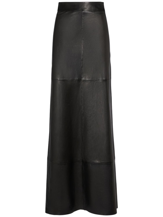 Saint Laurent: Leather long skirt - Siyah - women_0 | Luisa Via Roma
