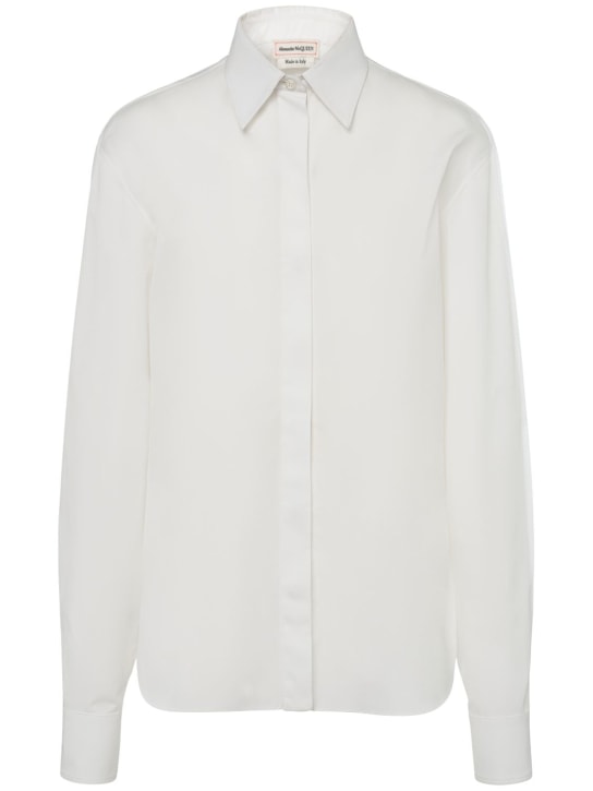 Alexander McQueen: Camisa de popelina de algodón - Blanco Óptico - women_0 | Luisa Via Roma